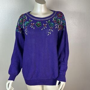 NEW women’s plus size colorful beaded sequins 80s 90s sweater size 1X holiday